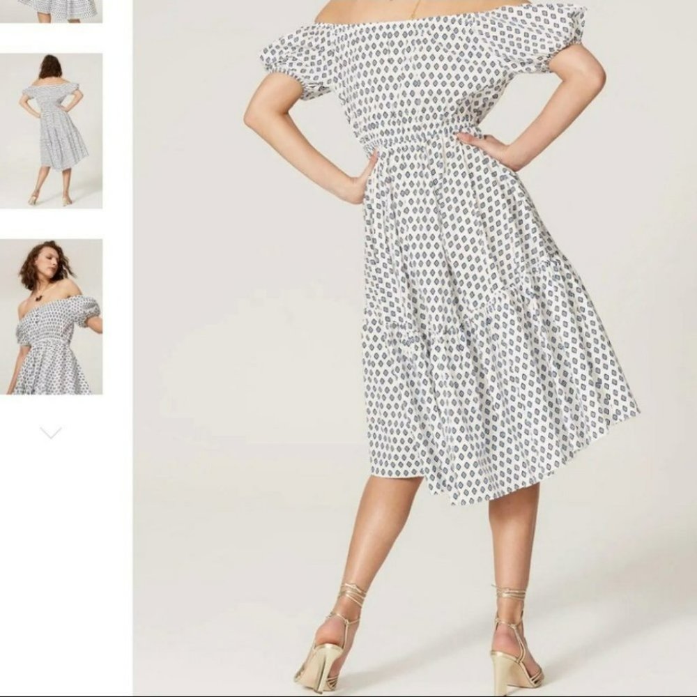 CAROLINE CONSTAS |  NWOT Bardot Flounce Midi Puff Sleeve DesignerDress (Size S) - Picture 3 of 14